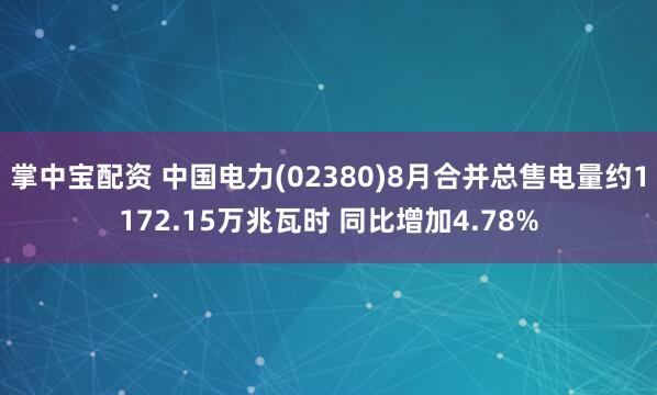 掌中宝配资 中国电力(02380)8月合并总售电量约1172.15万兆瓦时 同比增加4.78%