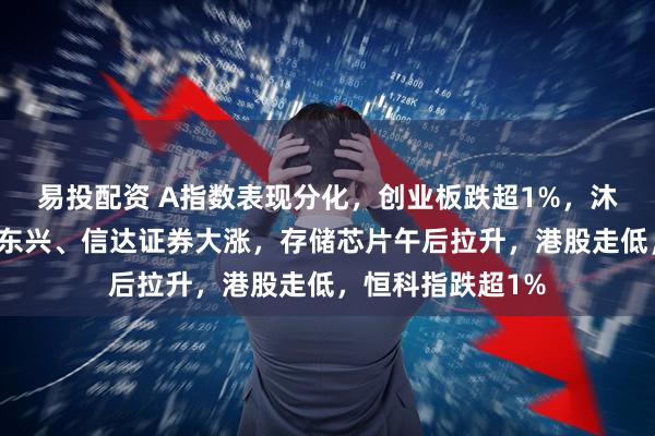 易投配资 A指数表现分化，创业板跌超1%，沐曦下跌，中金、东兴、信达证券大涨，存储芯片午后拉升，港股走低，恒科指跌超1%